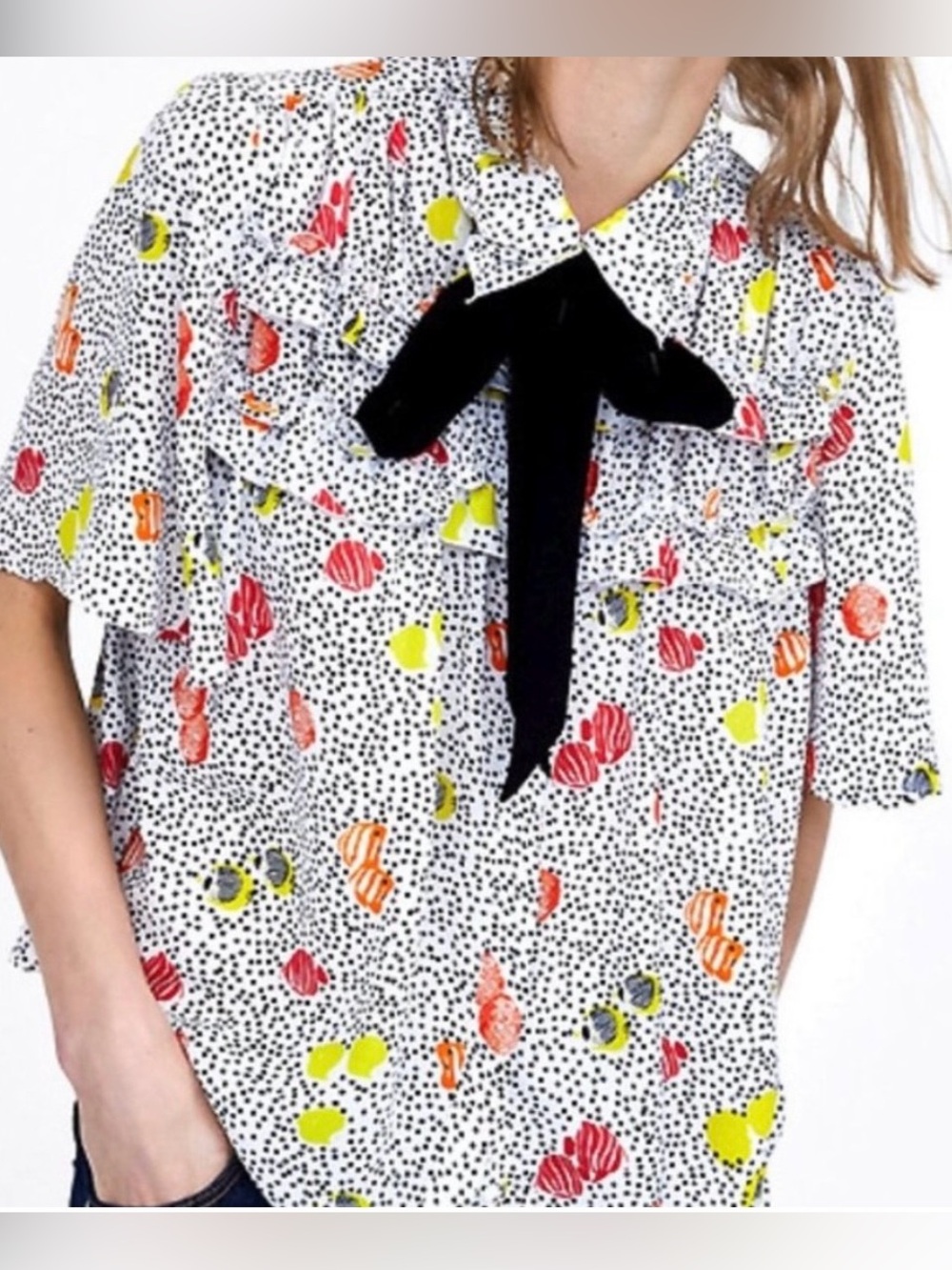 Zara  Novelty Blouse, Fish & Seashell, polka dot Size large